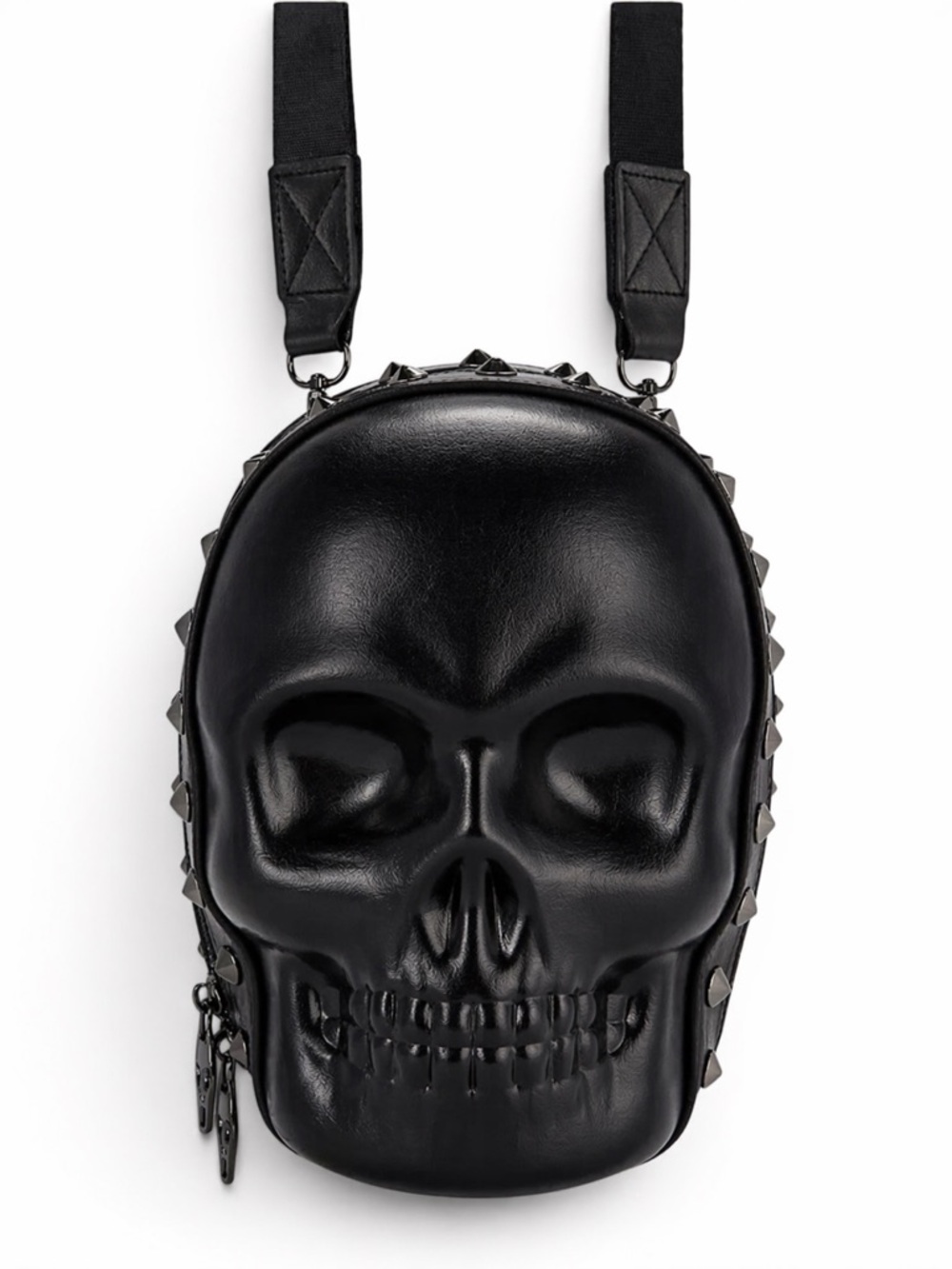 Black Skull Head Crossbody Bag Studded Goth Horror Convertible Mini Backpack New - Picture 5 of 9